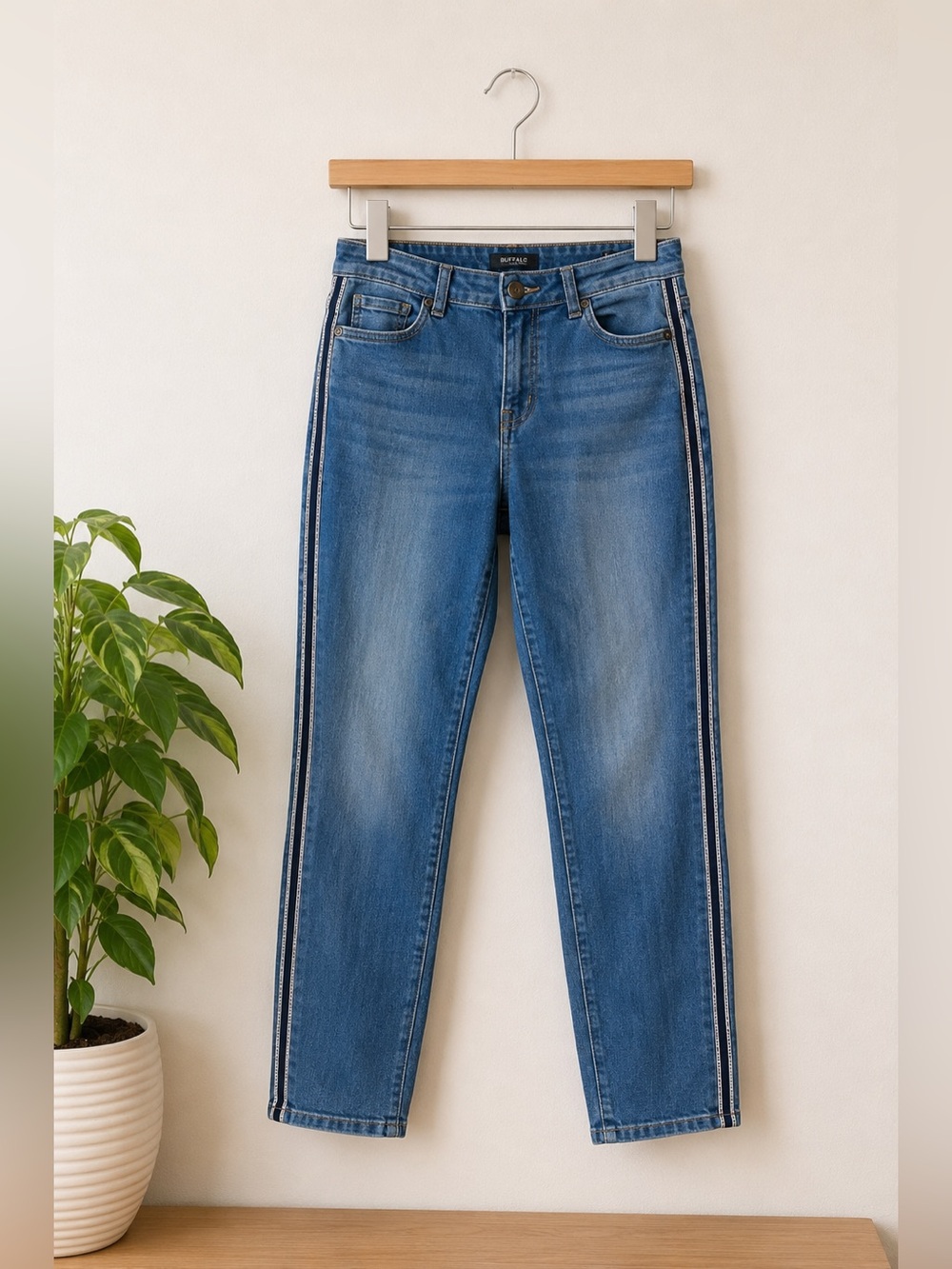 Buffalo by David Bitton Side Stripe Jeans Women's 32 Blue Denim Stretch Mid Rise